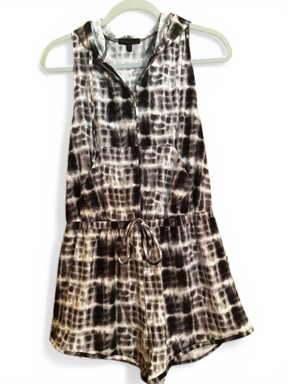 BeBop Black & White Tie-Dye Hooded Romper